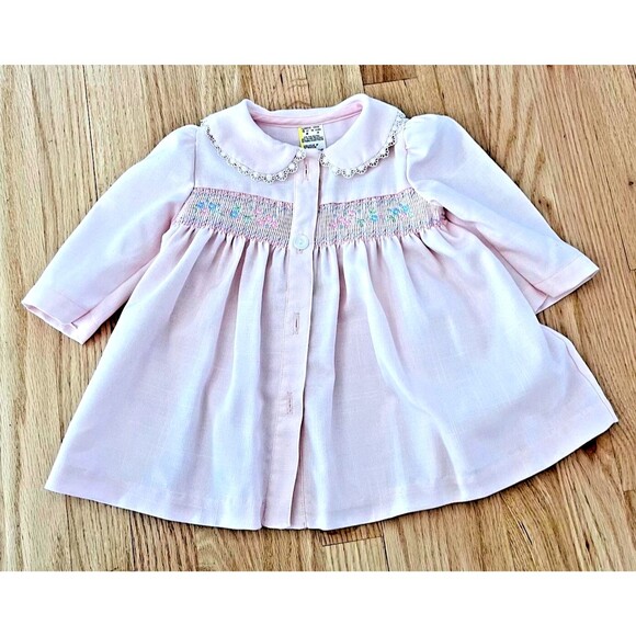 Other - Fine vtg 90s smocked dress coat floral embroidery baby toddler 12 months